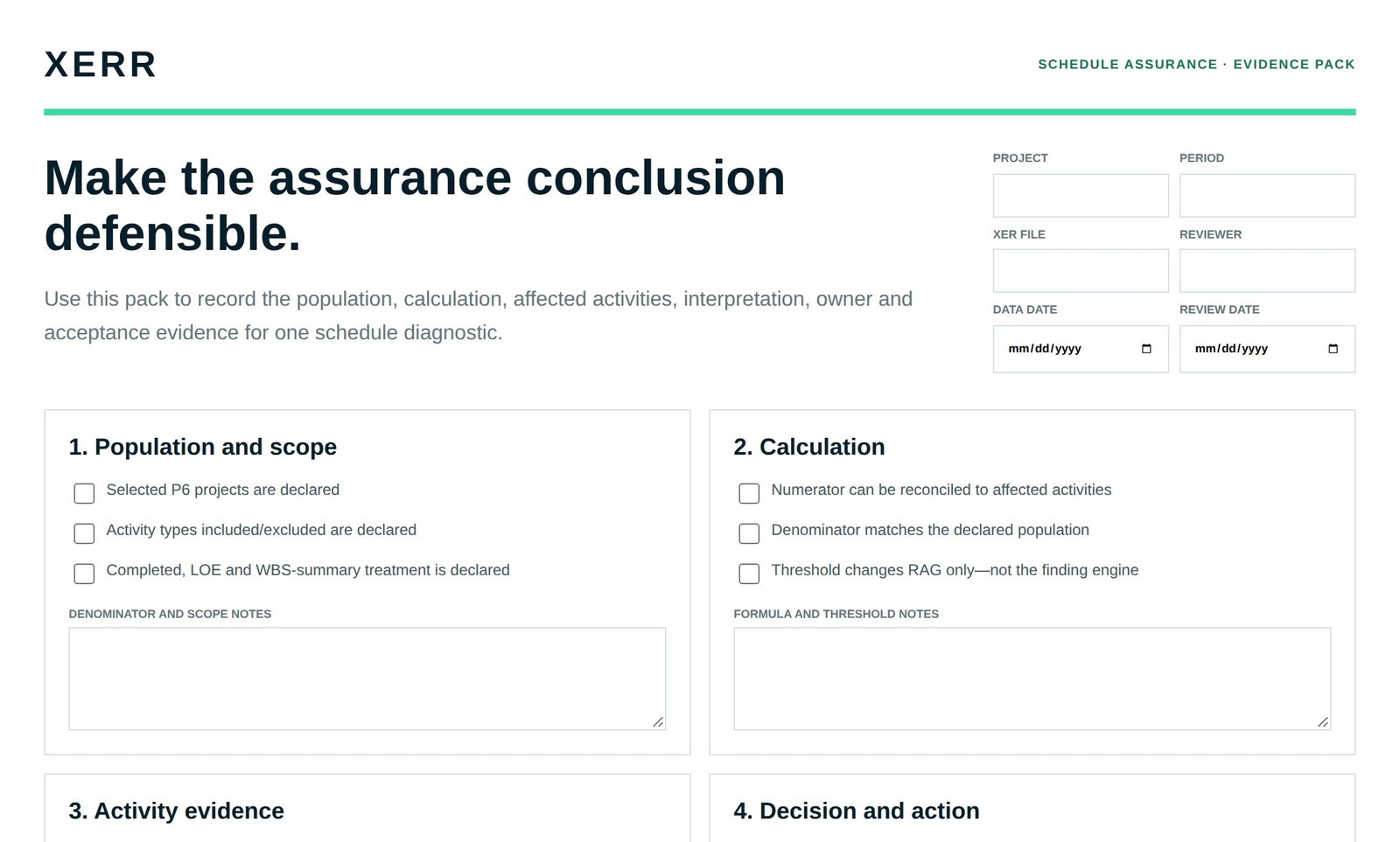 Schedule Assurance Evidence Pack
