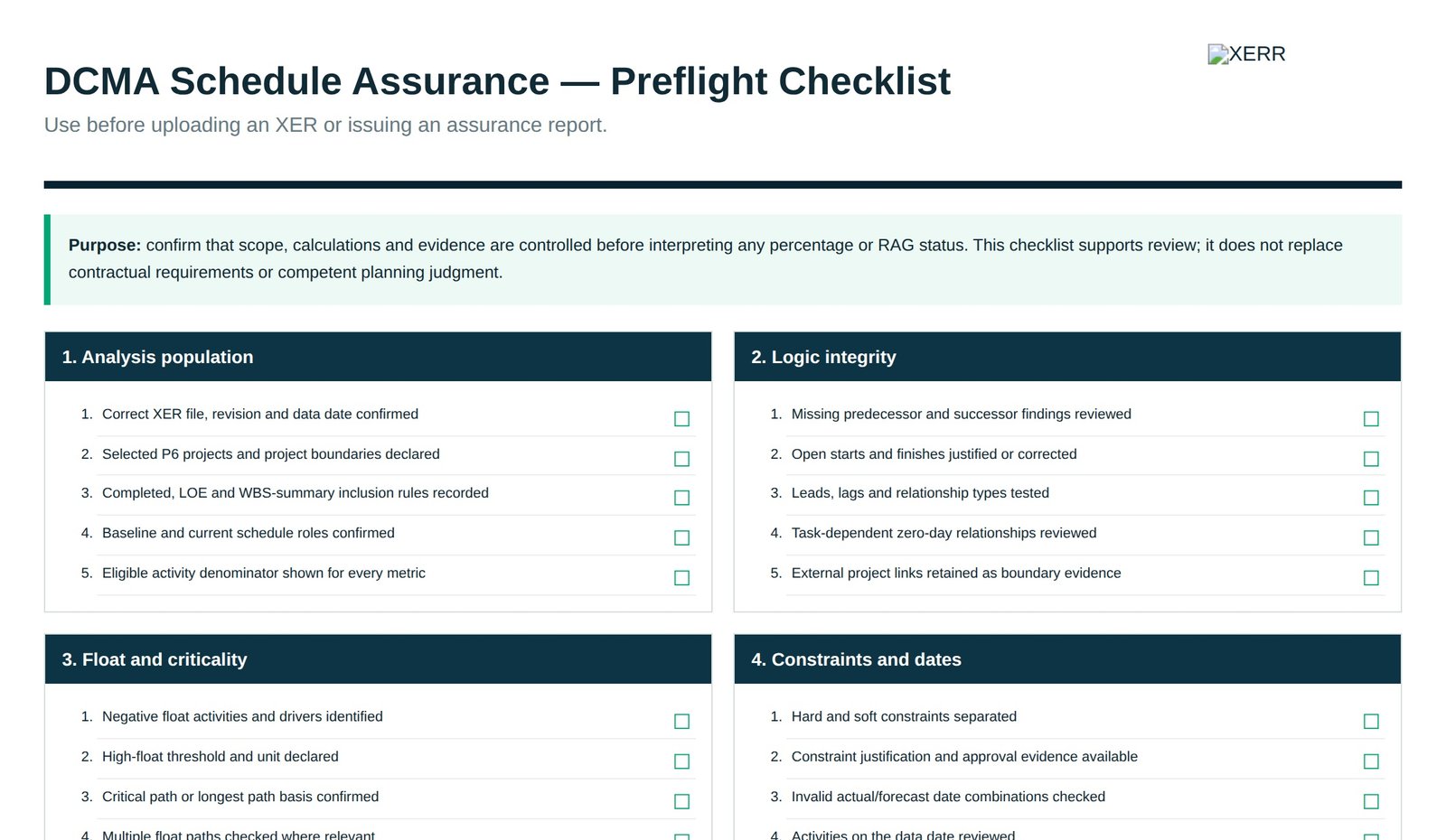 DCMA Preflight Checklist